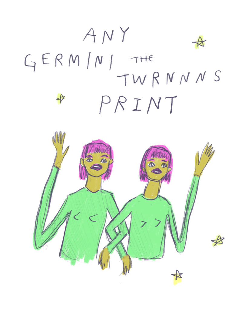 Any Gemini Parody print - Germini the Twrnns Illustration Drawing by Heather Buchanan
