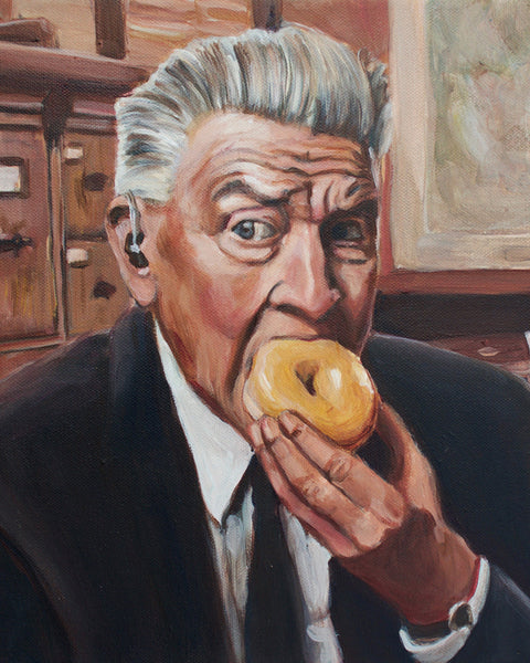 Gordon Cole Eats a Donut - David Lynch Twin Peaks Painting - Portrait Print
