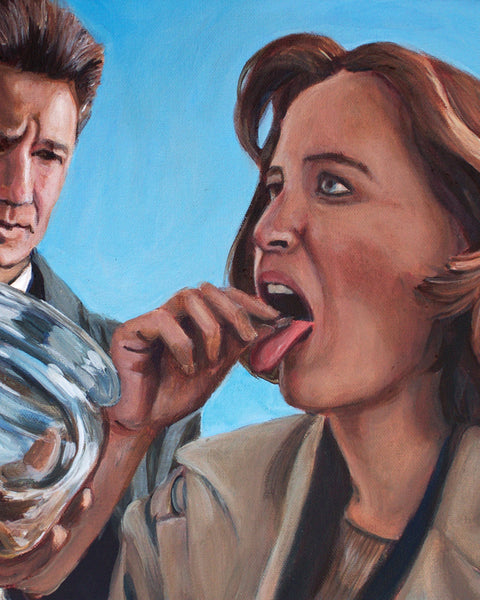 Scully Eats a Cricket - X-Files Painting - Portrait Print
