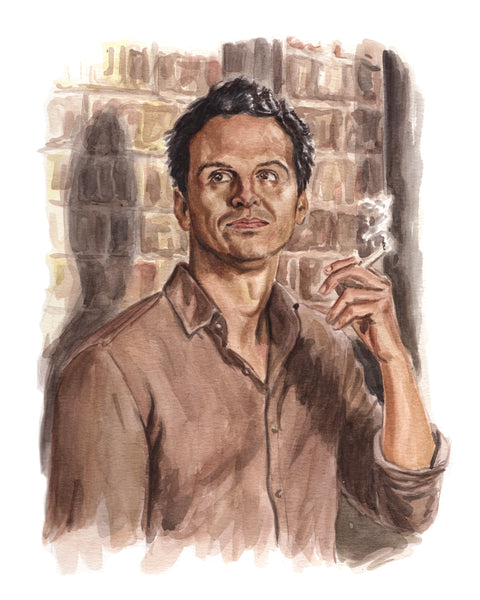 Andrew Scott as the Hot Priest in Fleabag. Original Watercolor painting. Fine art portrait of the Hot Priest