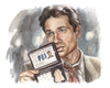 Agent Mulder from the X-Files flashing his FBI badge. Portrait painting of Fox Mulder, played by David Duchovny, from the 1990s.
