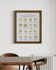 Poster of pasta shapes but all the names are funny and wrong, illustration print by artist Heather Buchanan
