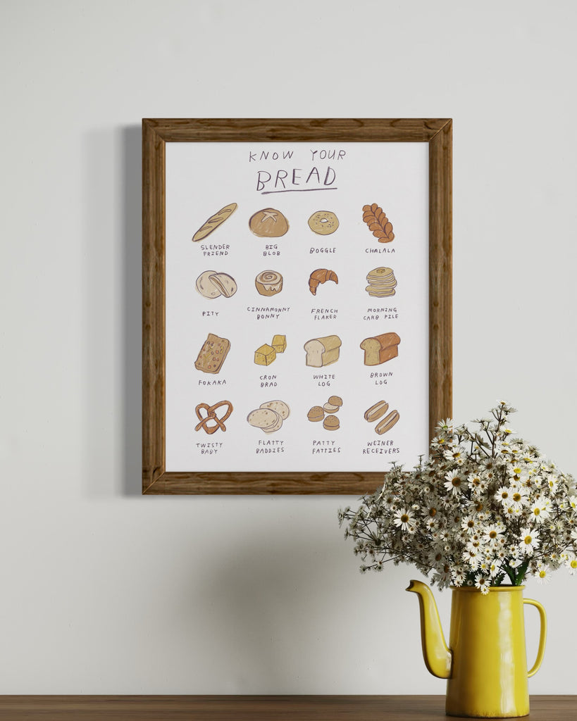 Bread drawing home decor, kitchen art, funny bread drawing, funny art print for kitchen home decor minimalist