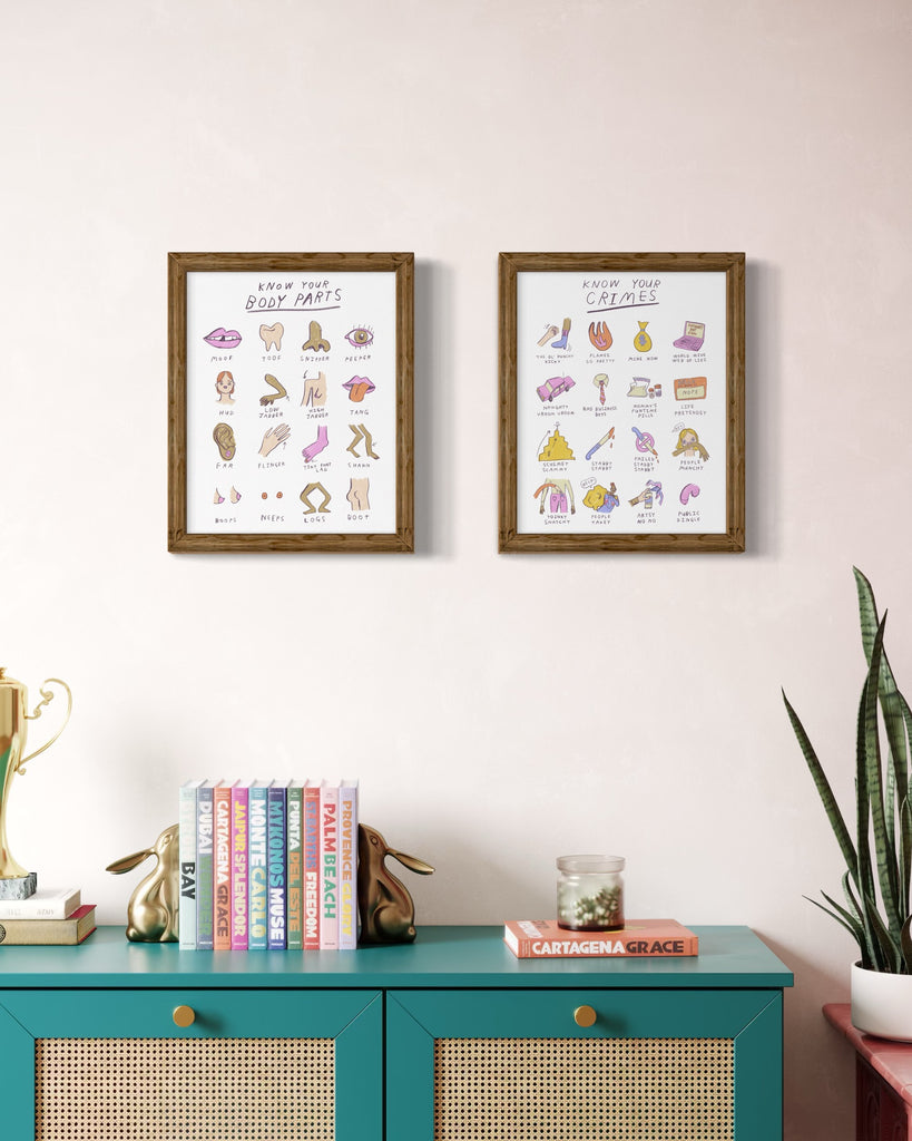 Cute funny minimalist art home decor prints, anatomy funny drawings bright and humorous drawings for a modern home