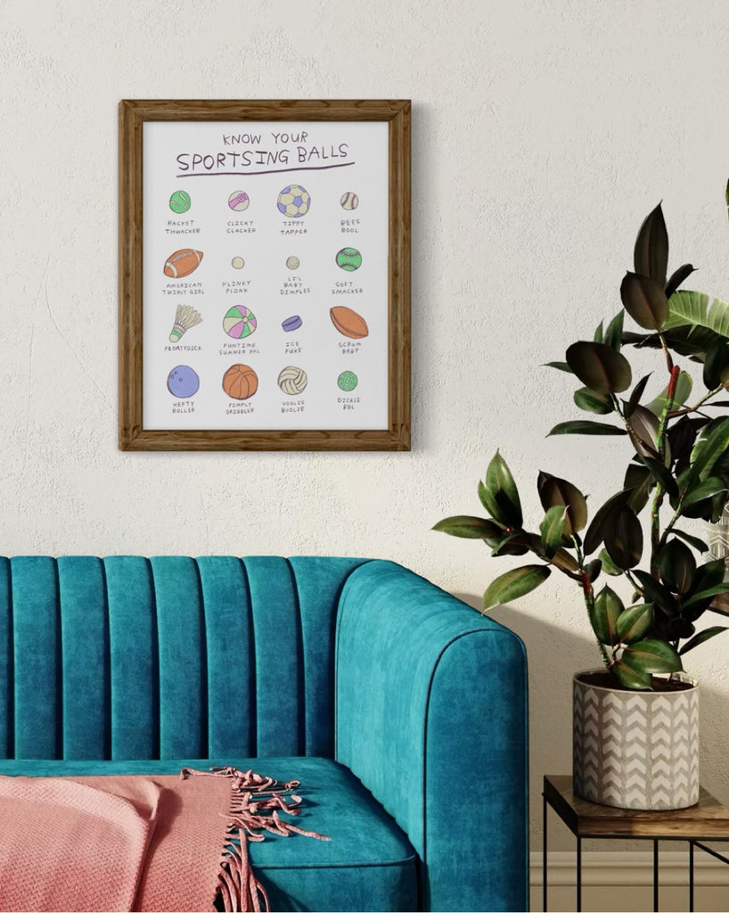 Illustration of sports balls, sports illustration, home decor for dad or boyfriend or husband