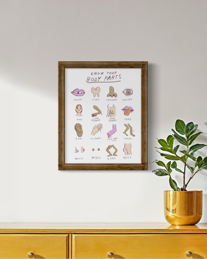 Bright funny anatomy body parts drawings for living room or bathroom home decor prints 