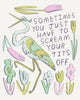 A drawing of a heron and pastel flowers with text that reads “sometimes you just have to scream your tits off,” in soft colours, art by illustrator Heather Buchanan