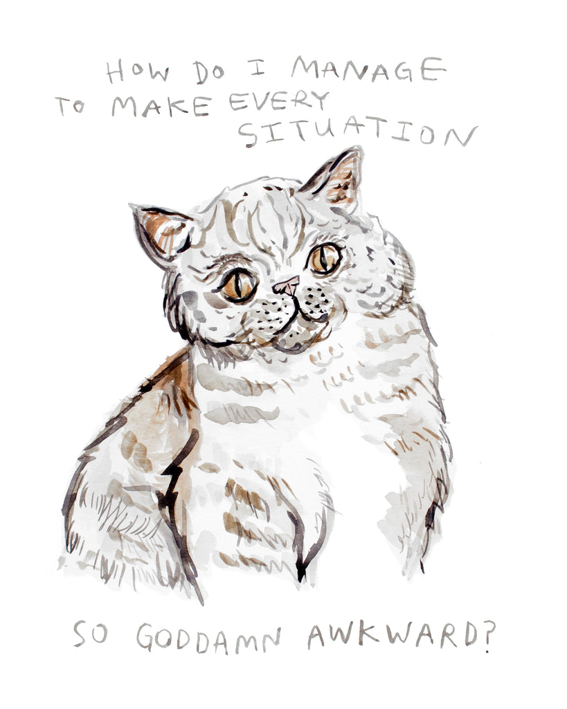 Goddamn Awkward Cat - Original Watercolour Painting