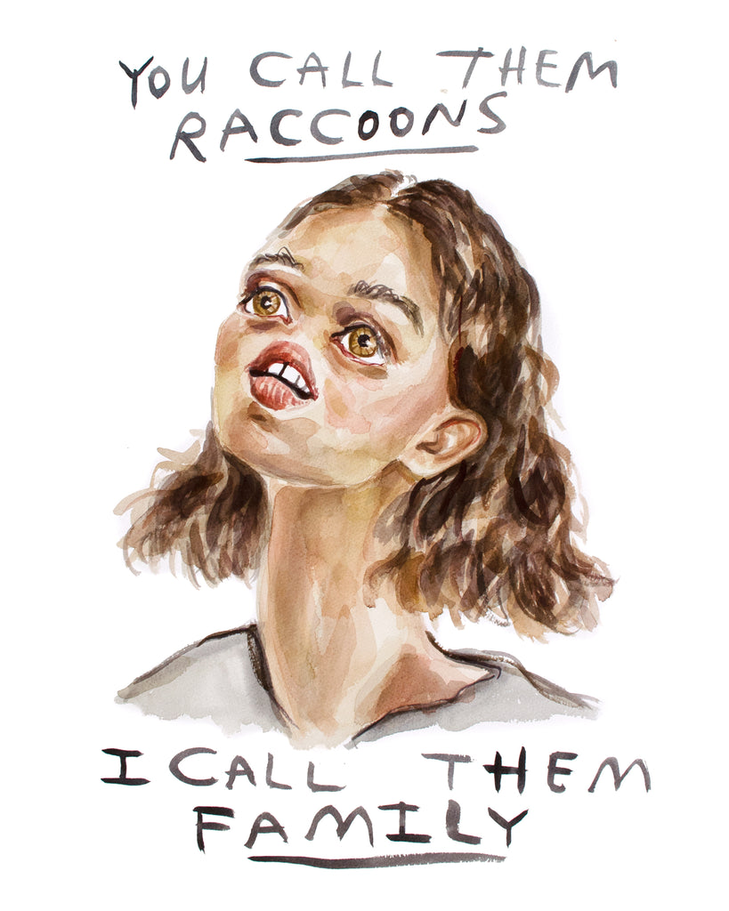 Raccoon Family - Original Bath Watercolour Painting