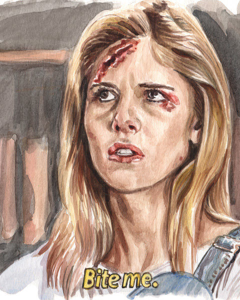 Buffy the Vampire Slayer - Bite Me - Watercolor Illustration Print