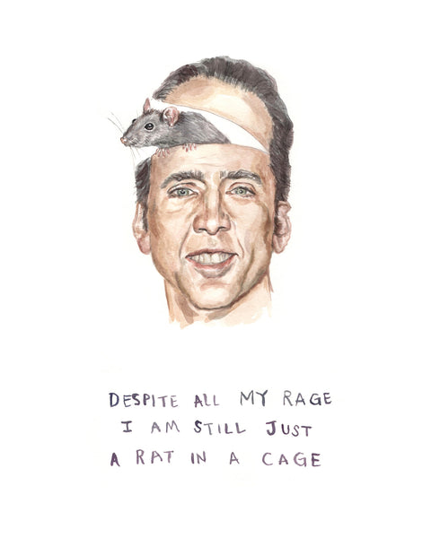 Rat in a Cage - Nicholas Cage Watercolor Illustration Print