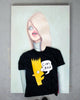 poorly drawn bart simpson shirt saying cowsman. Modelled by a painting