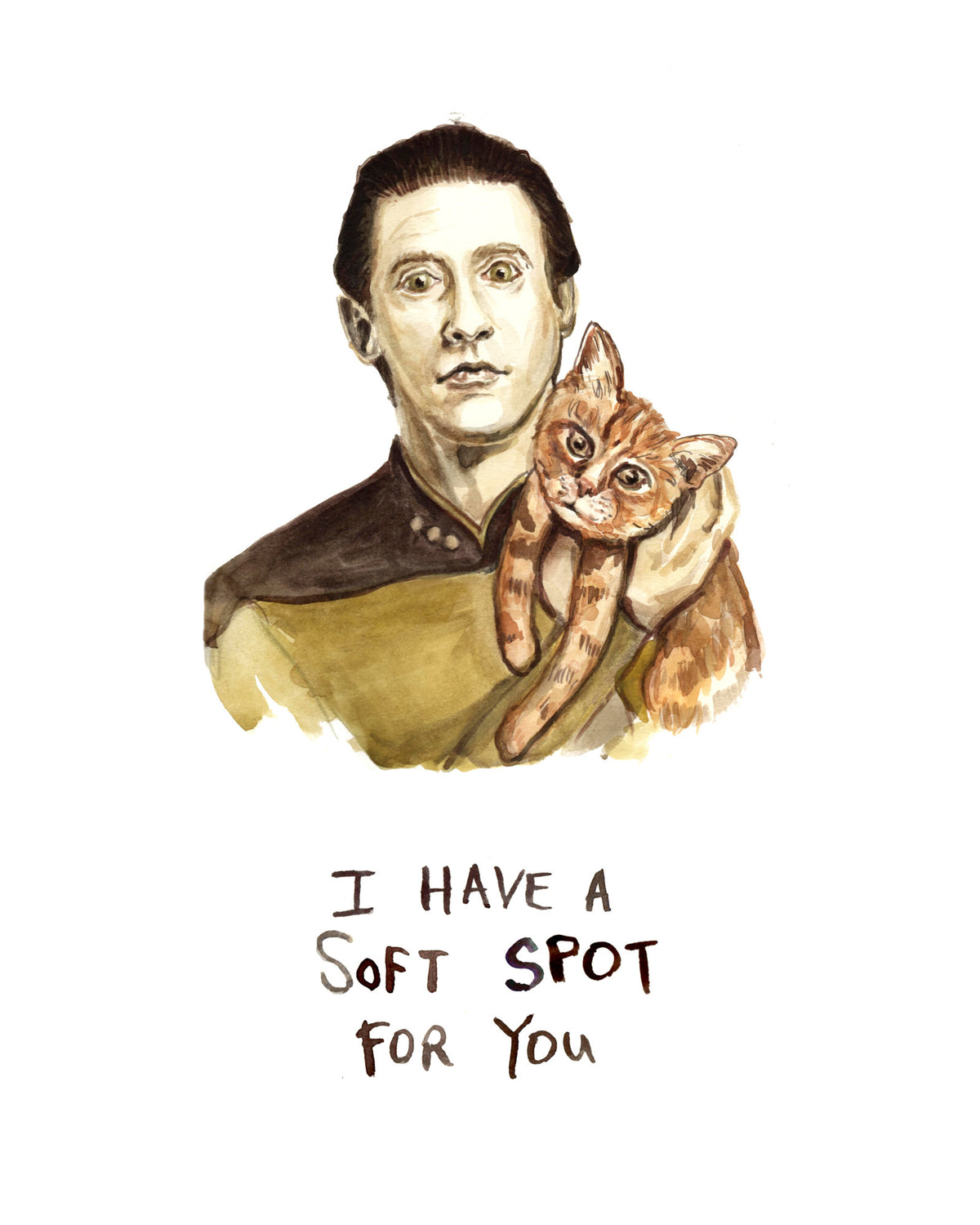 Commander Data - Star Trek - Data and His Cat Spot - Watercolor Illust ...
