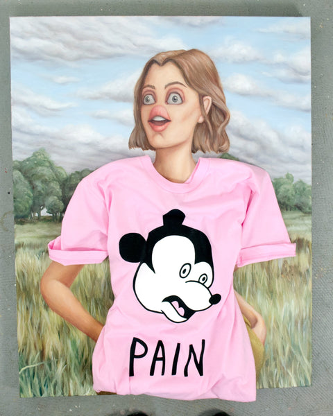 A Painting modelling a tshirt.